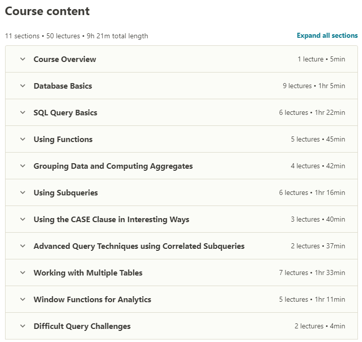 Udemy Master Sql For Data Science